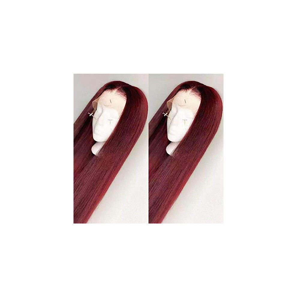 Unisex Red 99J Burgundy 13X4 Brazilian Straight Lace Front Human Hair Wig 150 Density Natural Hairline 20Inch