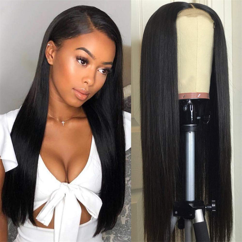 Unisex Black 22 Inch Straight 4X4 Lace Closure Human Hair Wig Pre Plucked Brazilian Remy For Women