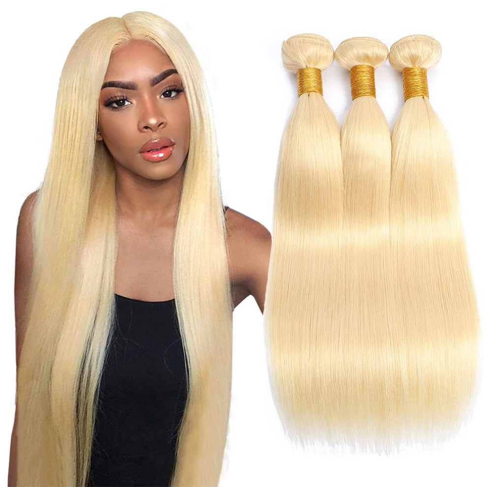 Unisex 613 Blonde Human Hair Bundles With Frontal Brazilian Straight Weave 3 Bundles 13X4 Lace Closure