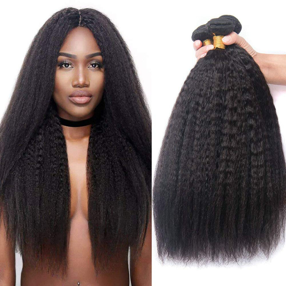 Unisex Kinky Straight Human Hair Bundles 9A Grade Brazilian Yaki Weave 22 18 20 Inch 300G Natural Color