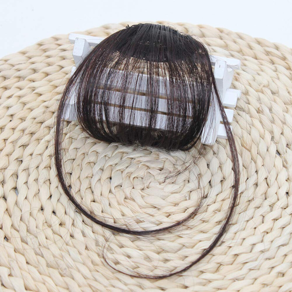 Unisex Brown Clip In Bangs Wig Dark Fake Fringe Hairpiece No Sideburns Women's Neat Fringe Extension