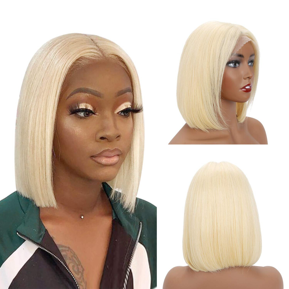 Unisex 613 Blonde Lace Front Bob Wig Human Hair, 13X4 Natural Hairline Brazilian Remy, 10 Inch