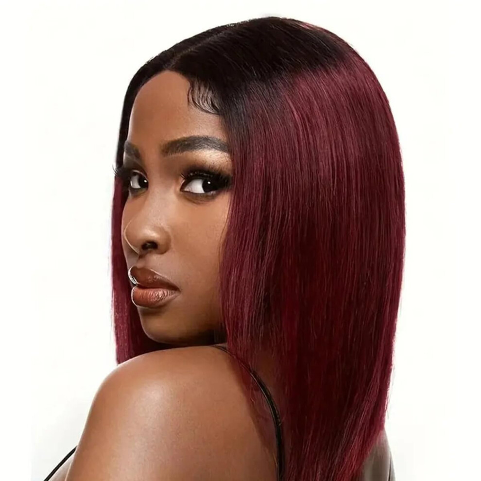 Unisex Red Burgundy Bob Wig Human Hair 13X4 Hd Lace Front Ombre 1B 99J Short Straight Pre Plucked 8 Inch