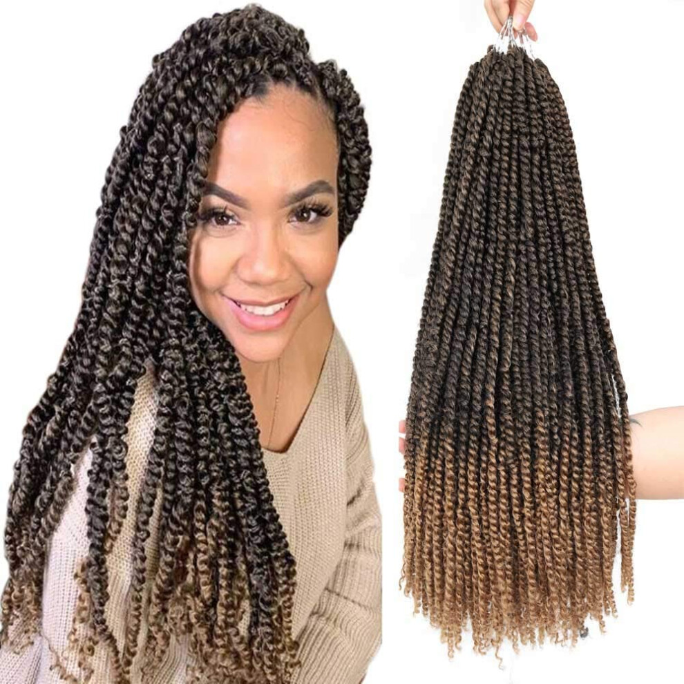 Unisex Passion Twist Crochet Hair 20 Inch Ombre T1b/27 Spring Twist Braids Prelooped Mini Loc Style