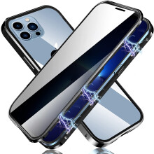 Etui magnetyczne z ochroną prywatności, kompatybilne z iPhone'em 13 Pro Max, dwustronne, hartowane szkło, pełne, ochronne, czarne