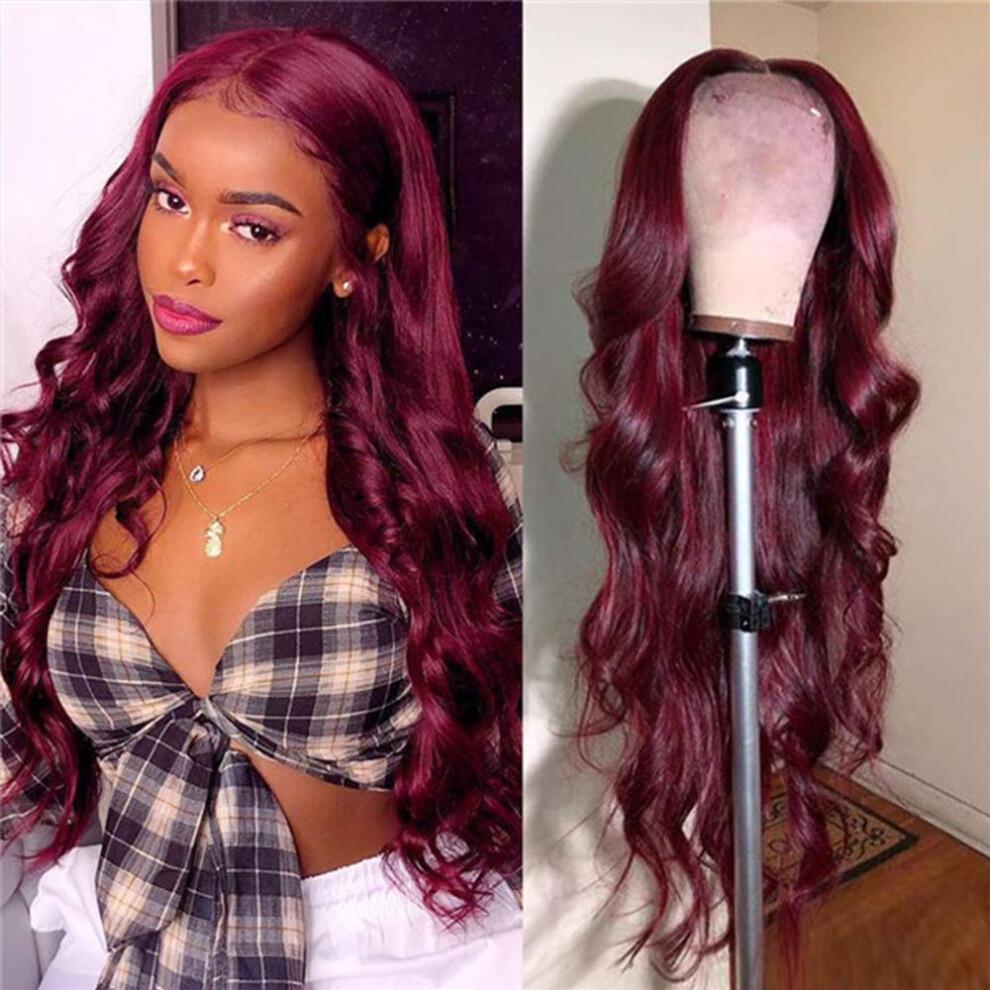 Unisex Red 99J Burgundy Body Wave Lace Front Wig Human Hair 13X4 Preplucked Natural Hairline 180% Density 10Inch