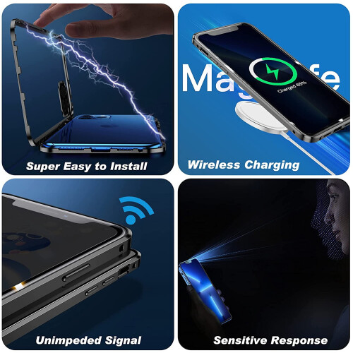 Capa magnética de privacidade compatível com iPhone 13 Pro Max, com proteção total em vidro temperado de dupla face - Preta 2