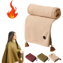 Portable Heated Shawl for Women, Soft Zipper Electric Blanket Wrap, 3 Heat Levels, USB Powered, Khaki