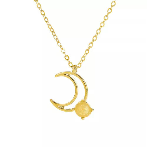 RSAMD Fashion Fire Opal Moon Crescent Κολιέ μενταγιόν Celestial Jewelry Δώρα-Χρυσό