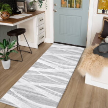 Haperlare modern, mosható futószőnyeg, 60x150 cm, halványszürke, kopott hullámmintás, csúszásmentes gumi hátlappal, puha szőnyeg nappaliba
