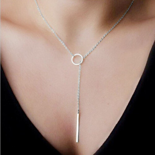 Colares e Pingentes > Colar Lariat Feminino com Corrente Circular e Pingentes (Prateado) 1