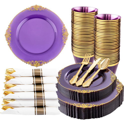 Σετ 175 τεμαχίων πράσινων πλαστικών πιάτων και μαχαιροπήρουνων για 25 άτομα - 50