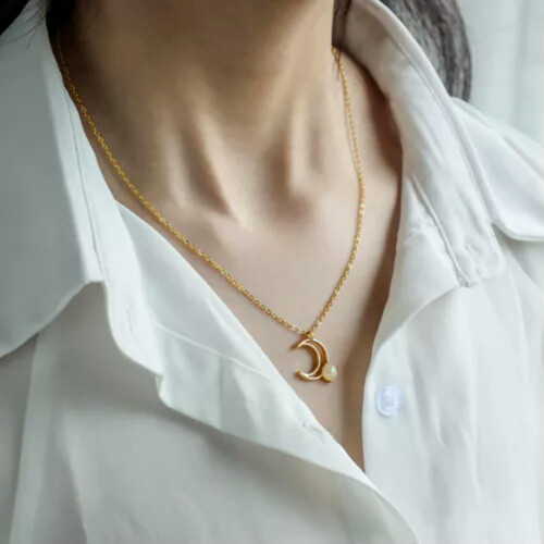 RSAMD Fashion Fire Opal Moon Crescent Κολιέ μενταγιόν Celestial Jewelry Δώρα-Χρυσό 2
