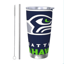 Tazza termica Seahawks da 590 ml in acciaio inossidabile con coperchio e cannuccia - Compatibile con i portabicchieri per auto, per bevande calde e