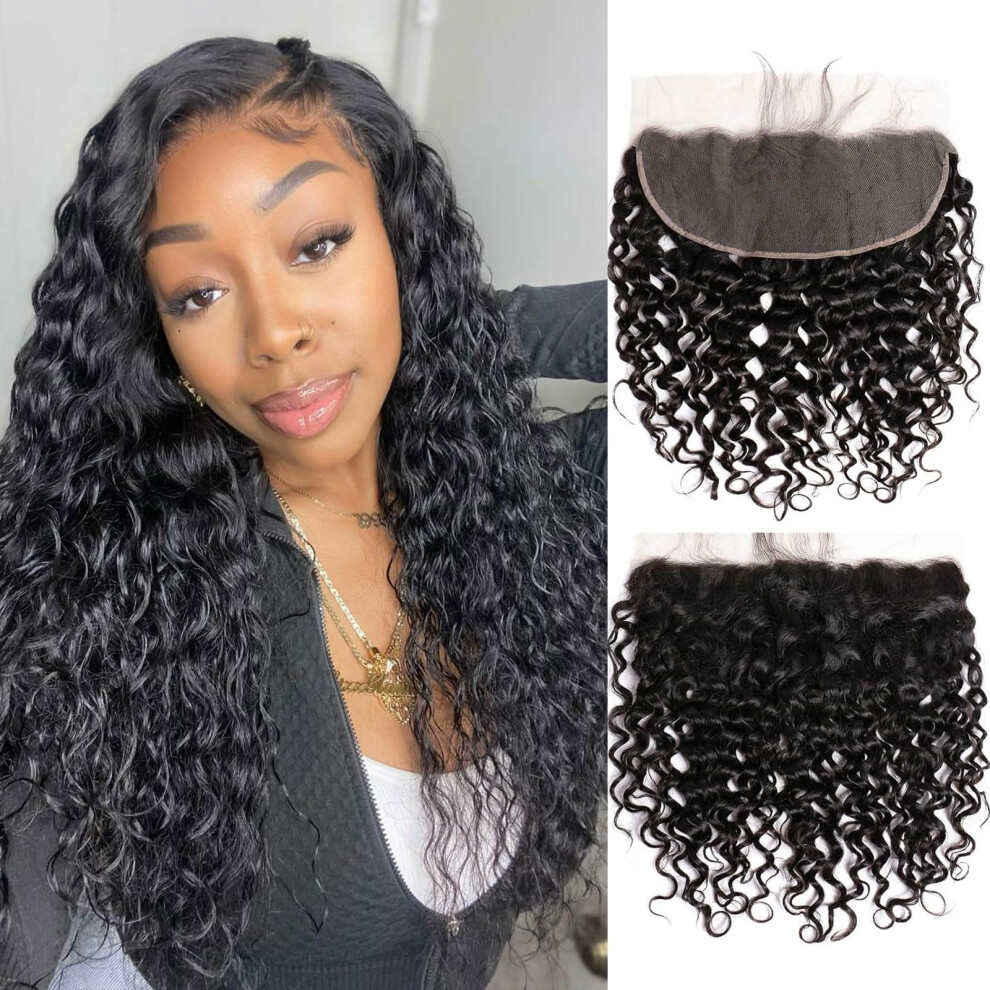 Water Wave Lace Frontal 13x6 HD Transparent Swiss Lace Human Hair Wig 14 Inch