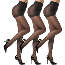 (XL, Black) 3 Pairs 20D Women's Sheer Tights with Reinforced Toes