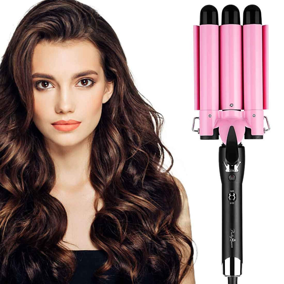 3 Barrel Curling Iron Hair Waver Wand with Fast PTC Heating, Dual Voltage, 2 Temp Settings