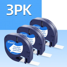 Lot de 3 étiquettes autocollantes blanches en plastique de 12 mm pour Dymo LetraTag, référence 91201, LT-100H1/2".