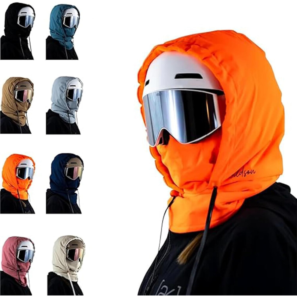 (Orange) Waterproof Fleece Lined Hood, Full Cover Balaclava Ski Masks, Hood With/Drawstring For Skiing, Hiking Orange 747887410149