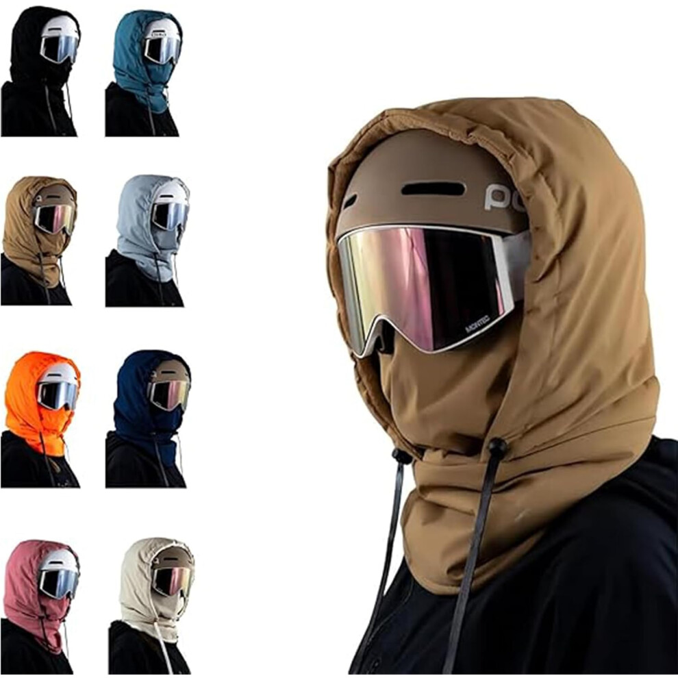 (Brown) Waterproof Fleece Lined Hood, Full Cover Balaclava Ski Masks, Hood With/Drawstring For Skiing, Hiking Brown 747887410101