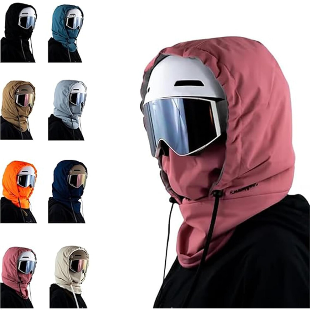 (Pink) Waterproof Fleece Lined Hood, Full Cover Balaclava Ski Masks, Hood With/Drawstring For Skiing, Hiking Pink 747887410156