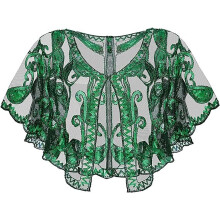 (Green) 1920s Shawls Sequin Beaded Evening Cape for Women Retro Wraps Scarf for Wedding Party Bride Dress