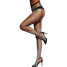 (Black) Sexy High Waist Sparkle Rhinestone Fishnet Party Tights Women, Glitter Fishnet Tights