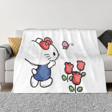 Hello Kitty Decke, Flanell-Fleece-Überwurfdecke, superweich, kuschelig, warm, Plüschbettwäsche für Sofa, Wohnzimmer, Schlafzimmer - 80" x 60"