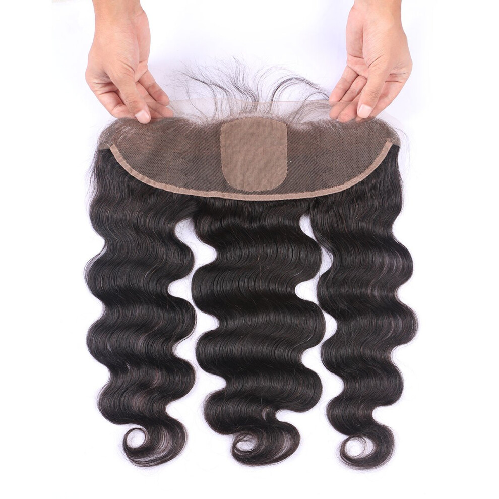 Unisex Human Hair Lace Frontal 13X4 Ear To Ear Body Wave Pre Plucked Natural Hairline 20 Inch Virgin Hair
