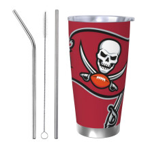 Buccaneers Football Team 20oz Edelstahl-Thermosbecher mit Deckel und Strohhalm - Kompatibel mit Getränkehaltern im Auto, für heiße und kalte