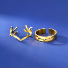 RSAMD Elk Antlers Couple Rings voor geliefden, roestvrij staal, open hertenhoornringen, sieraden - verstelbaar - 2 stuks goud