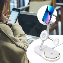Lmueinov4-i-1 Smart Laddare, Hopfällbar Trådlös Laddstation för iOS, Klocka, Headset, 15W Snabbladdning med LED-Lampa