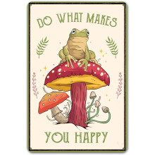 Funny Mushroom & Frog Decor with "Do What Makes You Happy" Sign - Cute Nature Wall Art for Home, Bedroom, Kitchen, 12x8Inch