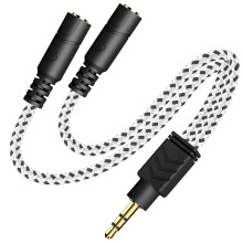Hoofdtelefoonsplitter, gebreide 3,5 mm audiosplitter TRS 3-polige aux-splitterkabel voor hoofdtelefoons en oordopjes