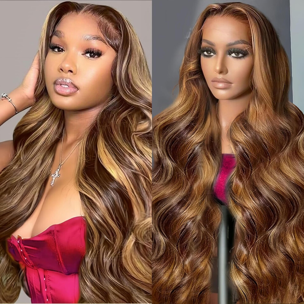 Unisex 22 Inch Ombre Highlight Human Hair Lace Front Wig 13X6 Hd Honey Blonde Pre Plucked 200% Density
