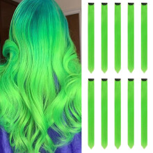 Extensiones de cabello verde de 22 pulgadas con clip para fiestas infantiles, mechas, accesorios blancos, postizo liso para niñas y mujeres (10