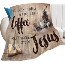Christian Coffee Blanket, Jesus & Coffee Throw Compatible with Religious Gift Lovers, Soft Warm Fleece for Couch, Sofa, Bed