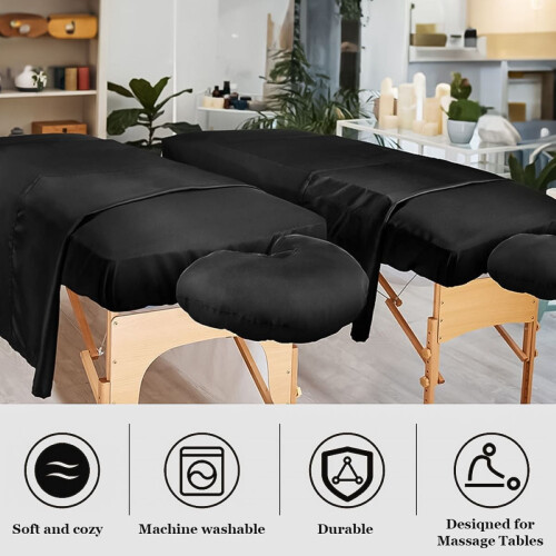 3-Piece Massage Table Sheets Set Massage Bed Cover Include Flat Fitted Sheet Face Rest Cover 96.5in 2