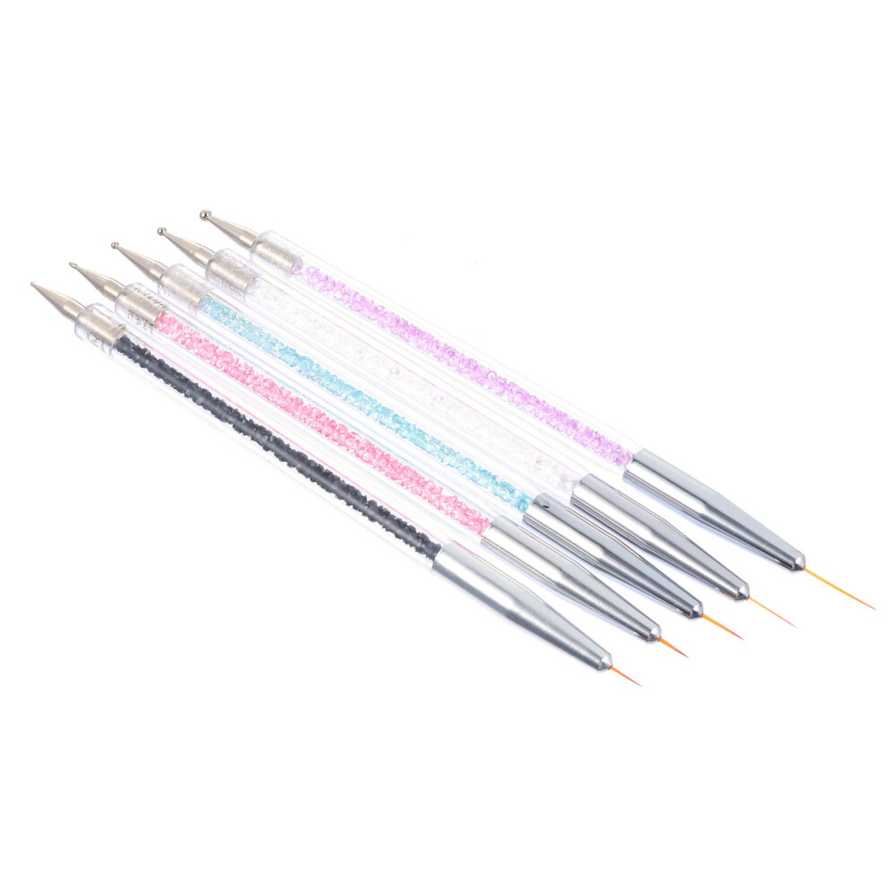 5pcs Professional Nail Art Liner Brush Set with Precision Fine Tip and Refillable Pen Design