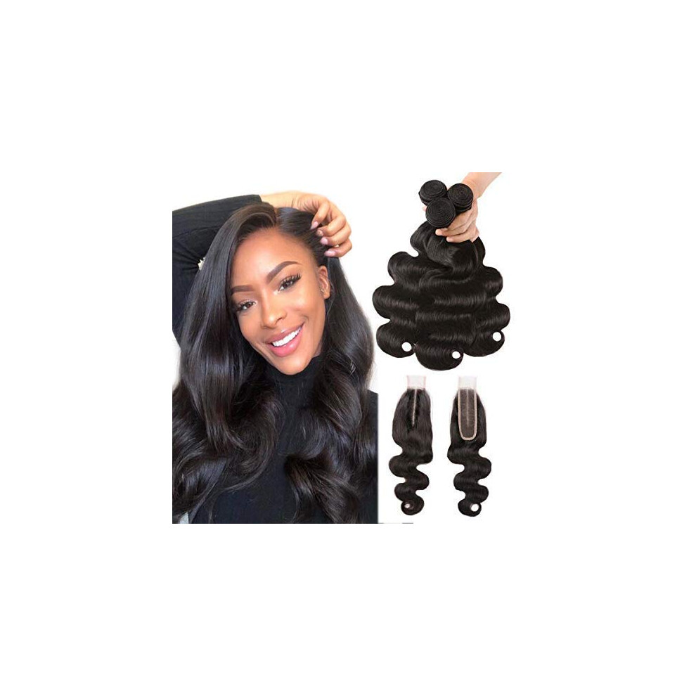 Unisex Brazilian Body Wave Hair Bundles With 2X6 Middle Part Closure 10A Virgin Human Hair Extensions