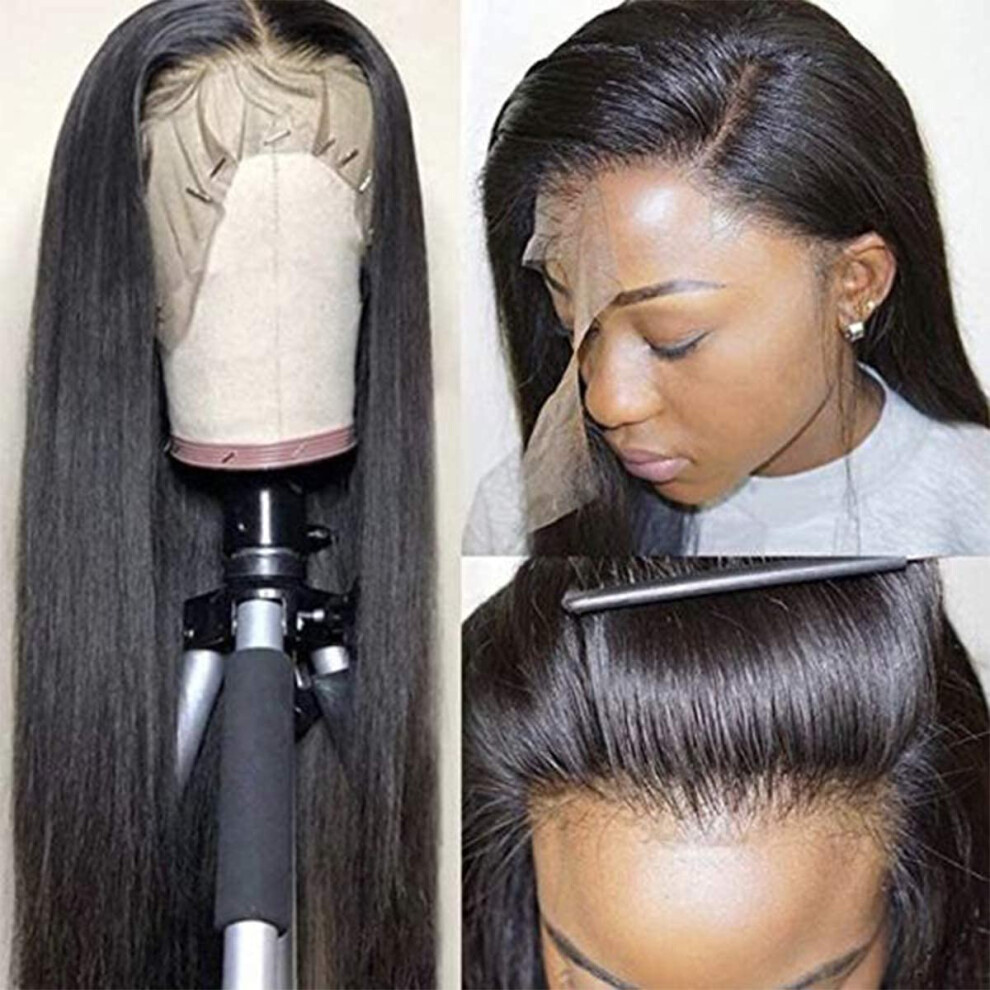 18 Inch Brazilian Straight Transparent Lace Front Human Hair Wig 13x4 Natural Hairline