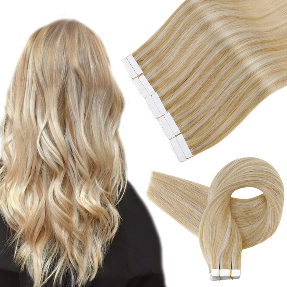 Tape In Remy Human Hair Extensions 14 Inch Honey Blonde Platinum Mix 25g Natural Volume Boost