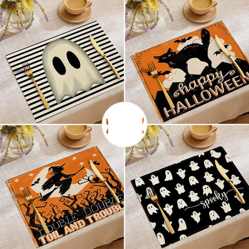 Σουπλά Janrevotw από λινό για το Halloween, σειρά Trick-Or-Treating, συνδυαστικά τραπεζομάντιλα, 1