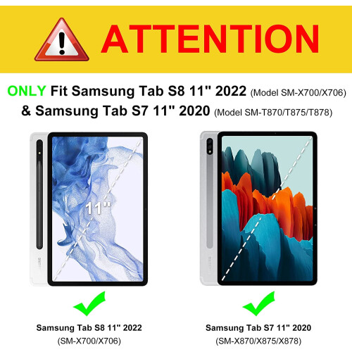 Capa fina compatível com Samsung Galaxy Tab S8 2022/Tab S7 2020 de 11 polegadas (Modelo SM-X700/X706/T870/T875/T878) com S integrado 1