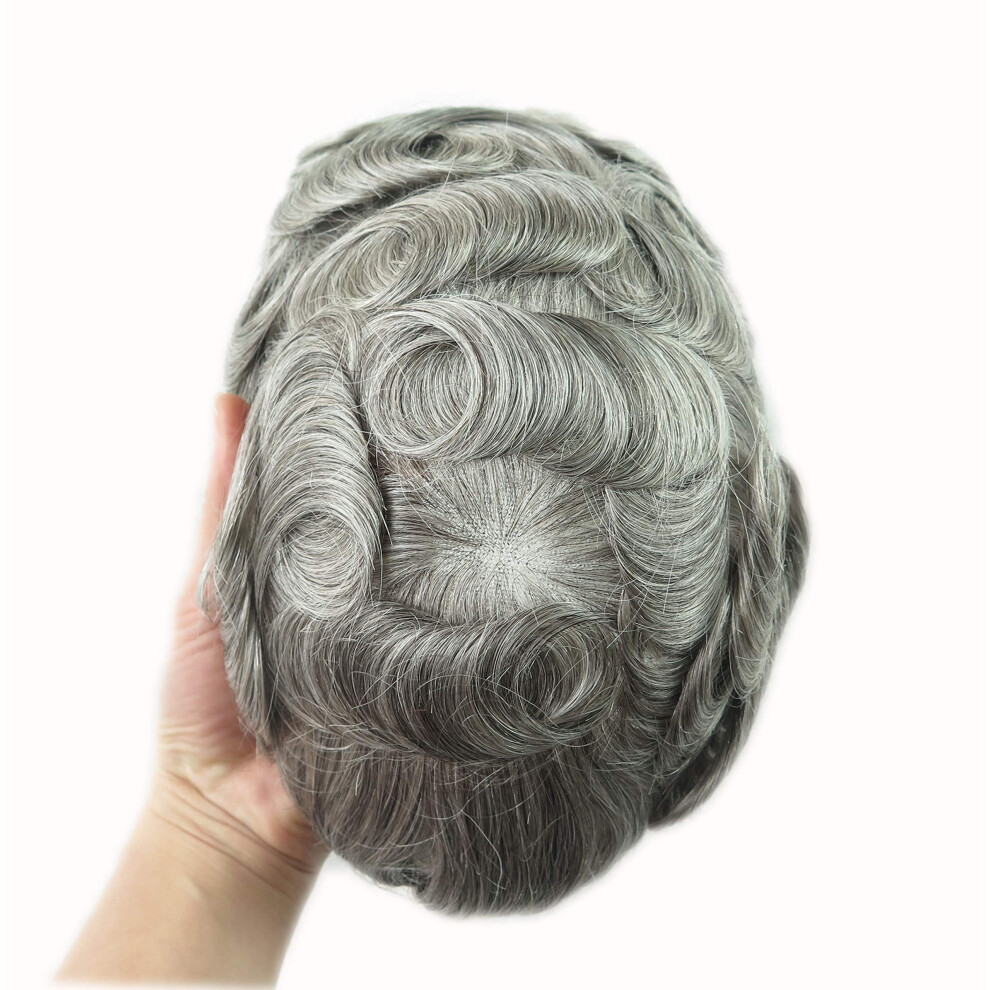 Mens Toupee Swiss Lace Hairpiece Human Hair Wig for Men with Invisible Hairline #1B65