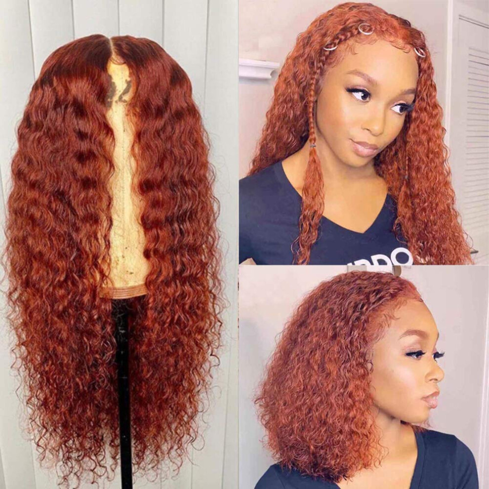 Unisex Orange,Red 13X6 Warm Orange Red Curly Lace Front Wig Human Hair Pre Plucked Glueless Brazilian Virgin Hair 14 Inch