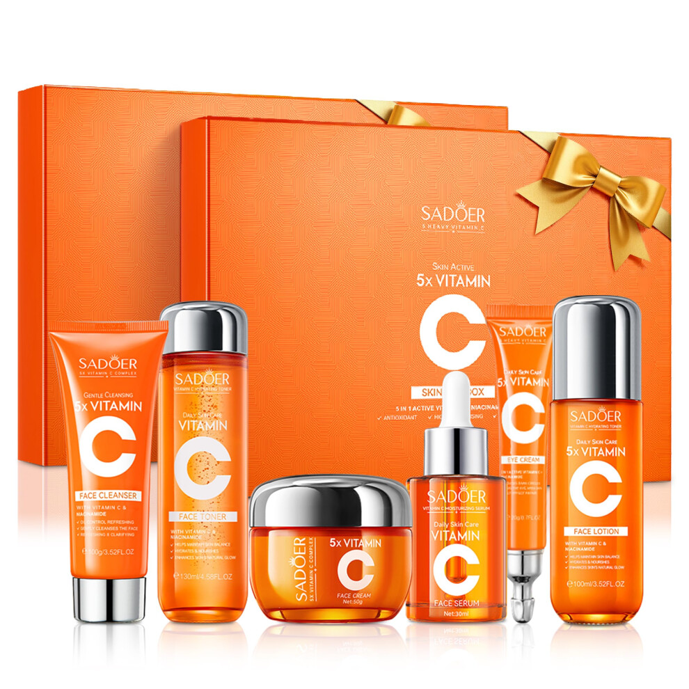 Vitamin C Skincare Set with Niacinamide, 6Piece Facial Care Kit for Women, GiftReady Box