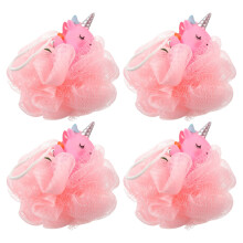 4Pièces Éponges Bain Cartoon Rose Enfants Nettoyage Doux Bain