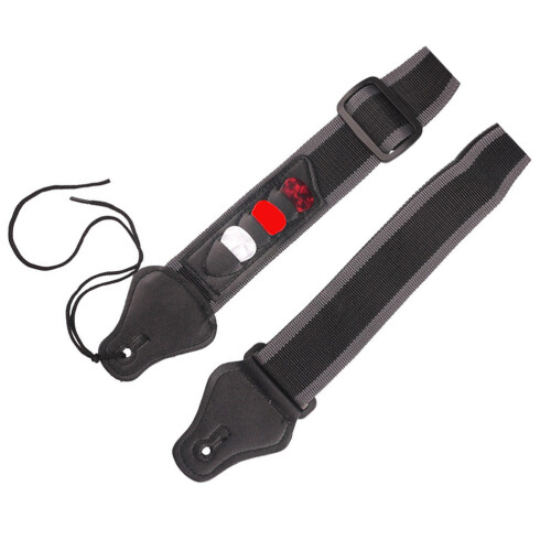 3Pièces Guitare Noire En Nylon Durable Avec Support Médiators 1