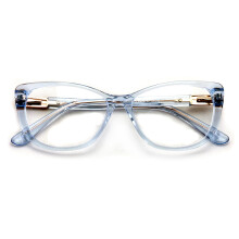Women Premium Acetate Big Lens Cateye Reading Glasses - Fun Cat eye Clear Lens Readers - Gold Metal Accent